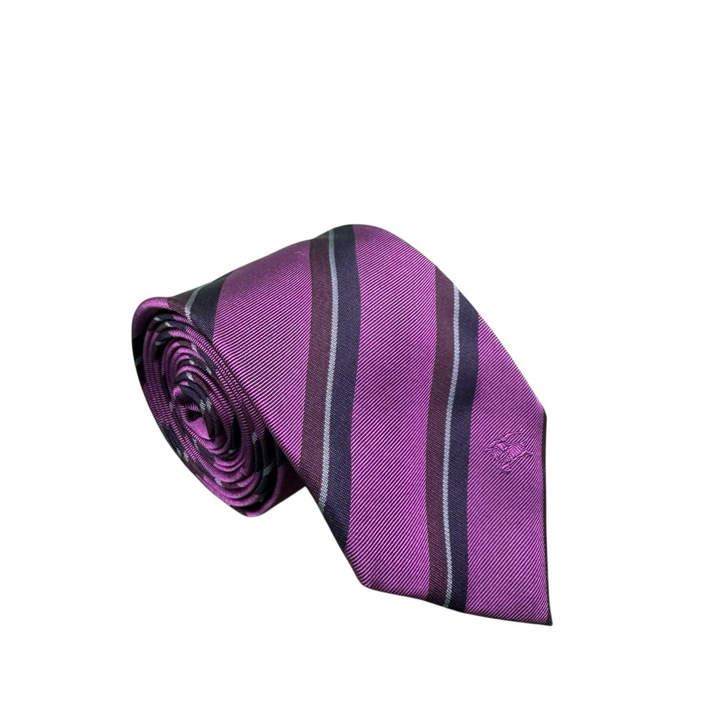 Burberry London Purple Striped Pure Silk Mens Tie 2.5 Inch Width Made in Italy